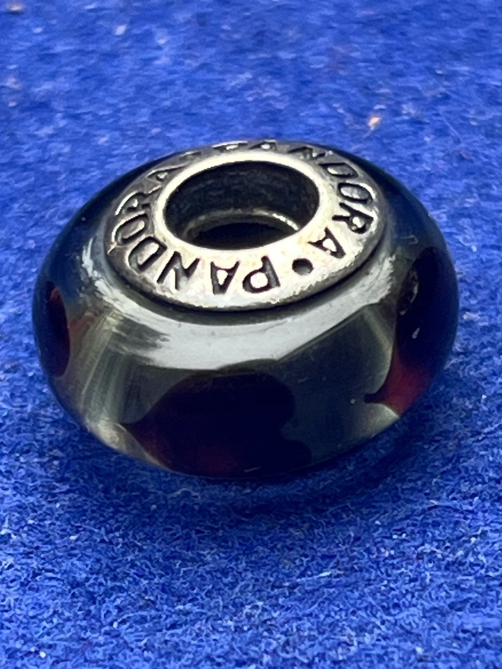 Pandora Brown Red Heart Swirl Murano Glass Charm